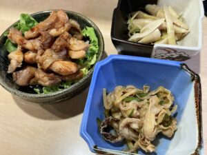 「鶏肉・若筍・貝ひも」の小鉢